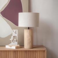 By-Boo Tafellamp 'Amara' Travertin en Linnen, 60cm - thumbnail