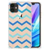 Apple iPhone 11 Doorzichtige Silicone Hoesje Zigzag Blauw - thumbnail
