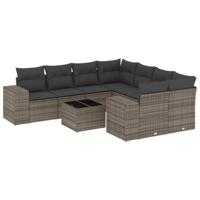 9-delige Loungeset met kussens poly rattan grijs - thumbnail