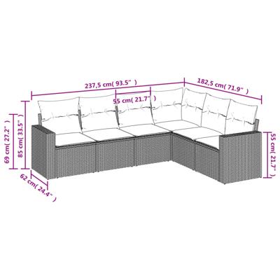 7-delige Loungeset met kussens poly rattan beige - thumbnail