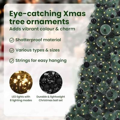 VidaXL Kunst kerstboom met verlichting en ballenset groen 210 cm pet