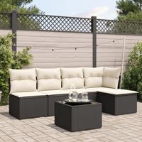 6-delige Loungeset met kussens poly rattan zwart - thumbnail