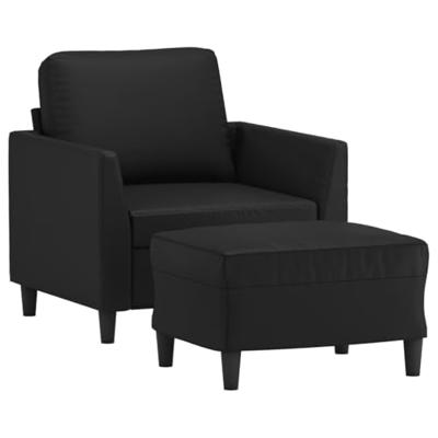 Fauteuil met voetenbank 60 cm kunstleer zwart