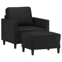 Fauteuil met voetenbank 60 cm kunstleer zwart - thumbnail