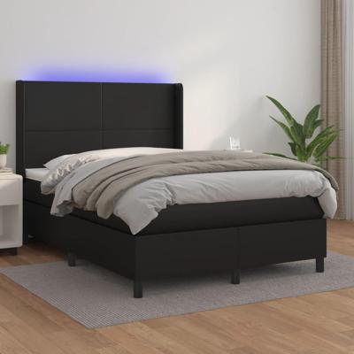 Boxspring met matras en LED kunstleer zwart 140x200 cm
