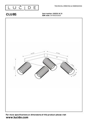 Lucide CLUBS - Plafondspot - 4xGU10 - Wit Lucide CLUBS - Plafondspot - 4xGU10 - Wit