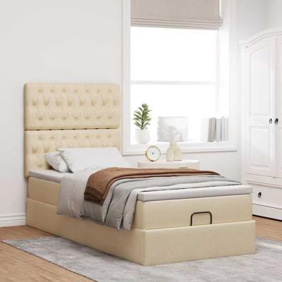Ottoman bed met matras 90x190cm stof crèmekleurig