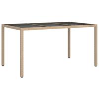 Tuintafel 150x90x75 cm gehard glas en poly rattan beige - thumbnail