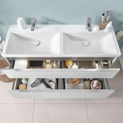 Wastafel Villeroy & Boch Subway 3.0 Dubbele Wasbak Met 2 Kraangaten Zonder Overloop 130x47x16.5 cm Wit Alpin Villeroy & Boch