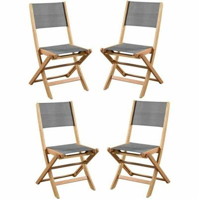 Set van 4 FSC acaciahouten tuinstoelen met textileenzitting - 50 x 57 x 90 cm - Grijs
