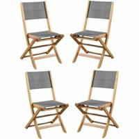Set van 4 FSC acacia houten tuinstoelen en textileen zitting - 50 x 57 x 90 cm - Grijs - thumbnail