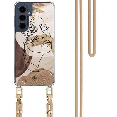 Samsung Galaxy A16 hoesje met beige koord - Abstract gezicht bruin