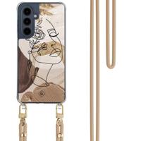 Samsung Galaxy A16 hoesje met beige koord - Abstract gezicht bruin - thumbnail