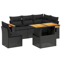6-delige Loungeset met kussens poly rattan zwart - thumbnail