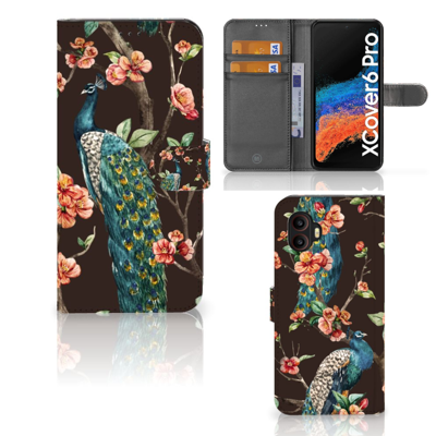 Samsung Galaxy Xcover 6 Pro | Telefoonhoesje | Met pasjeshouder | Pauw met Bloemen