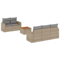 6-delige Loungeset met kussens poly rattan beige - thumbnail