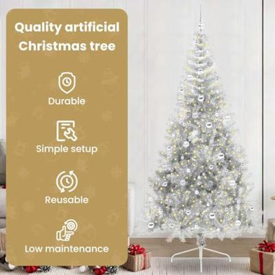 VidaXL Kunstmatig voorverlicht kerstboom met 300 led zilver 240 cm pet