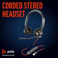 POLY Blackwire 3320 Headset Bedraad Hoofdband Kantoor/callcenter USB Type-A Zwart, Rood - thumbnail