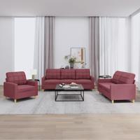 3-delige Loungeset met kussens stof wijnrood - thumbnail
