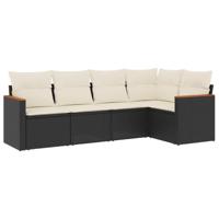 5-delige Loungeset met kussens poly rattan zwart - thumbnail