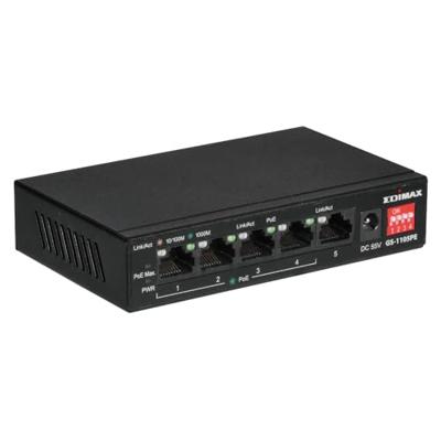 Edimax 5-poorts Gigabit PoE+ schakelaar met lange reikwijdte, 4 PoE+ poorten en DIP-schakelaar - GS-1105PE