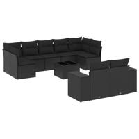 10-delige Loungeset met kussens poly rattan zwart - thumbnail