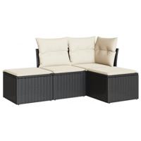 4-delige Loungeset met kussens poly rattan zwart - thumbnail