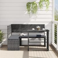 Tuinbank met tafel en kussens L-vormig poly rattan grijs - thumbnail