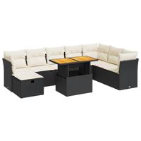 9-delige Loungeset met kussens poly rattan acacia zwart - thumbnail