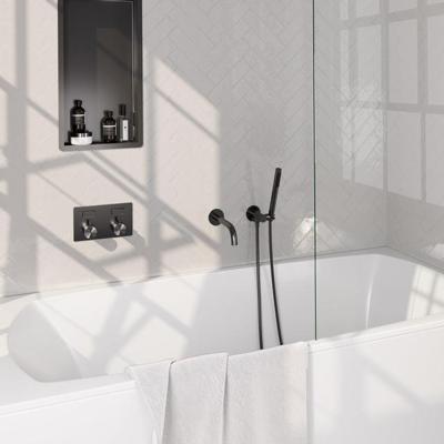 Brauer Gunmetal Edition Thermostatische Inbouw Badkraan Drukknoppen - Uitloop - Staaf - Doucheslang - Wandaansluitbocht - Handdouche - Gunmetal Geborsteld Pvd