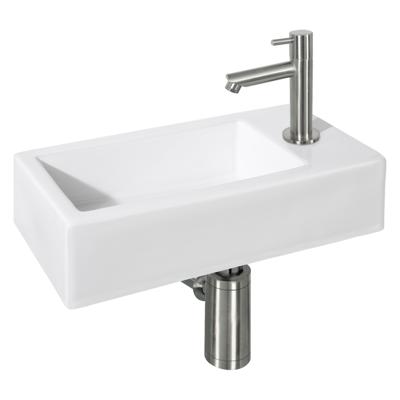 Fonteinset Differnz Ravo Keramiek 38.5x18.5x9 cm Wit Met Rechte Kraan Mat Chroom