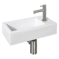 Fonteinset Differnz Ravo Keramiek 38.5x18.5x9 cm Wit Met Rechte Kraan Mat Chroom - thumbnail