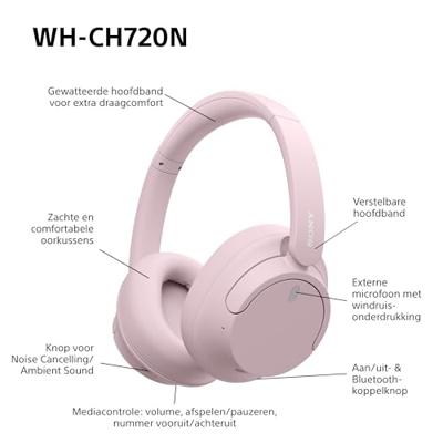 Sony WH-CH720N Draadloze Bluetooth Noise Cancelling Over-Ear Koptelefoon, Geluid van hoge kwaliteit, Ambient Sound Mode, Lichtgewicht ontwerp, BatteriJduur tot 50 uur, iOS & Android - Roze