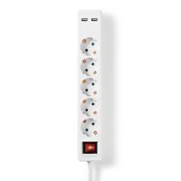 Nedis Stekkerdoos| 5-Wegs Schuko | 2x USB | 1,5 m | Aan/Uitknop | Wit - thumbnail