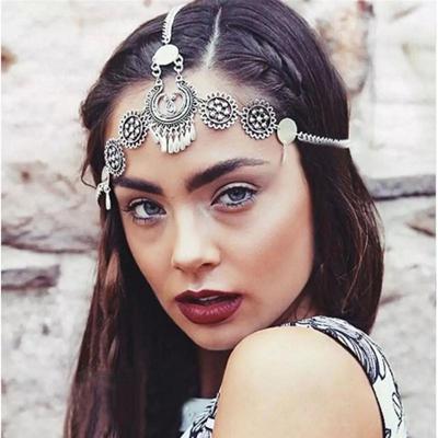 Zilveren Vintage kwastje haar sieraden metalen munt hoofdband lange punk hoofd ketting stuk hoofddeksel