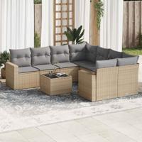 9-delige Loungeset met kussens poly rattan beige - thumbnail