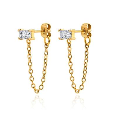 LGT JWLS Dames Oorbellen - Goudkleurig Roestvrij Staal met Transparante Zirkonia, Knop en Ketting LGT JWLS Dames Oorbellen - Goudkleurig Roestvrij Staal met Transparante Zirkonia, Knop en Ketting