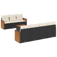 8-delige Loungeset met kussens poly rattan zwart - thumbnail