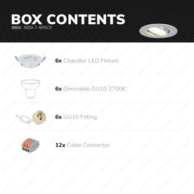Set van 6 Chandler LED inbouwspots - GU10 4 Watt 345 lumen - 2700K Warm wit - Dimbaar - Rond - Kantelbaar - IP20 Voor binnen - RVS Set van 6 Chandler LED inbouwspots - GU10 4 Watt 345 lumen - 2700K Warm wit - Dimbaar - Rond - Kantelbaar - IP20 Voor binnen - RVS