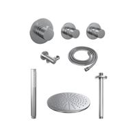 Brauer Brushed Edition Regendoucheset inbouw - hoofddouche 30cm -- plafondarm - 3 gladde knoppen -inbouwdeel - handdouche staaf 1 stand - PVD - geborsteld - RVS 5-NG-027 - thumbnail