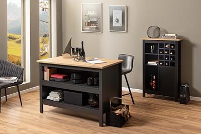 Inter Link Keukeneiland met werkblad (Helina, zwart/eiken)