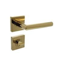 Deurkruk Bastian op vierkante rozet met nokken 55x55x10mm en WC8mm PVD messingkleur - thumbnail