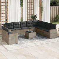 11-delige Loungeset met kussens poly rattan grijs - thumbnail