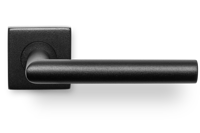 Deurklink Uno zwart basis op vierkant rozet geveerd - thumbnail