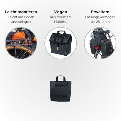 Basil urban dry shopper - waterdichte fietsshopper, vegan leather details, verstelbare sluiting, reflectie, mat zwart - thumbnail
