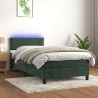 Boxspring met matras en LED fluweel donkergroen 100x200 cm - thumbnail