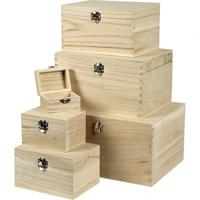 Creativ Company Set houten dozen, h: 5+7+9+11+13+15 cm, l: 8+11,8+15,8+20+24+27,7 cm, b: 5,8+8,8+12+15+18+21 cm, 6 stuk/ 1 set - thumbnail