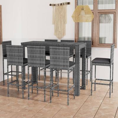 9-delige Tuinbarset met antracietkleurige kussens poly rattan