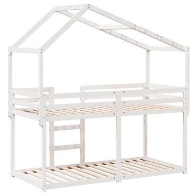 Stapelbed met bedhuis massief grenenhout wit 80x200 cm