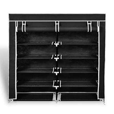 VidaXL Schoenenkast met hoes 115x28x110 stof zwart VidaXL Schoenenkast met hoes 115x28x110 stof zwart